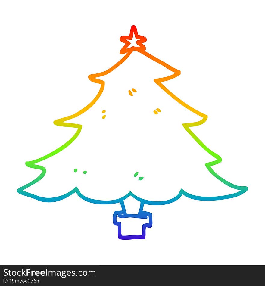 rainbow gradient line drawing of a cartoon christmas tree