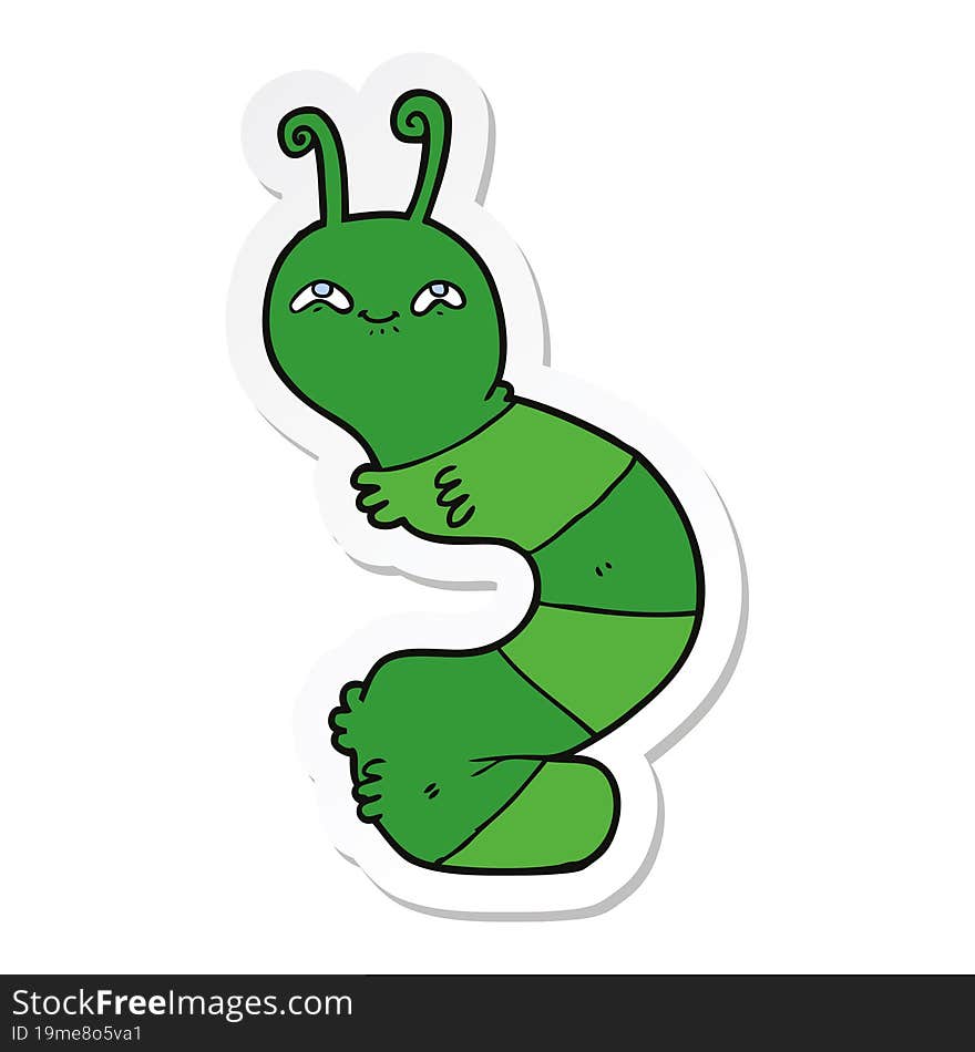 Sticker Of A Cartoon Happy Caterpillar