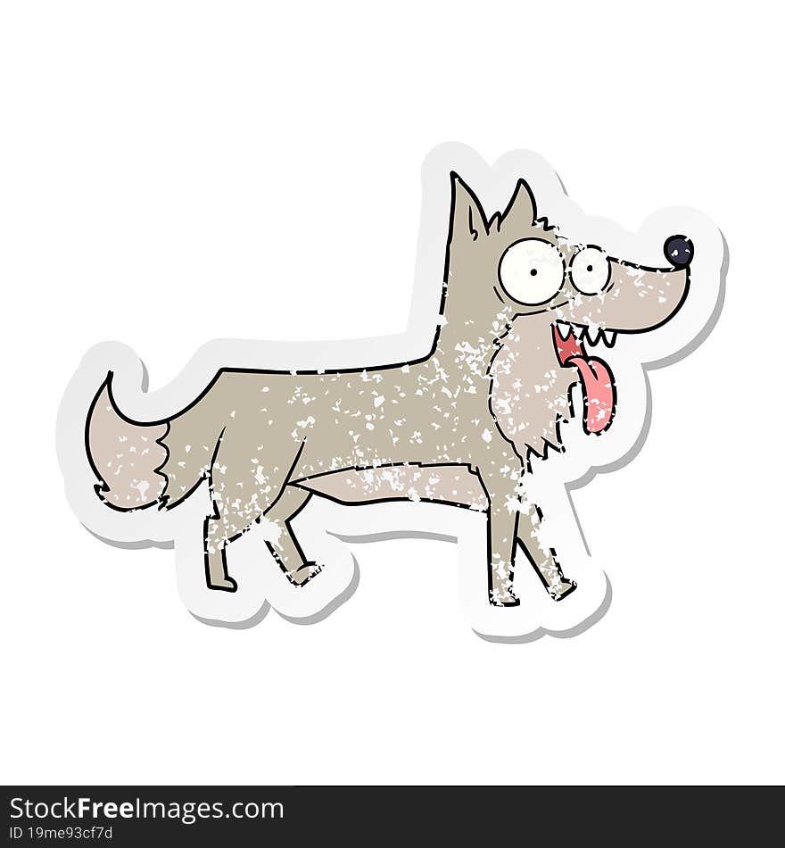 distressed sticker of a cartoon happy dog