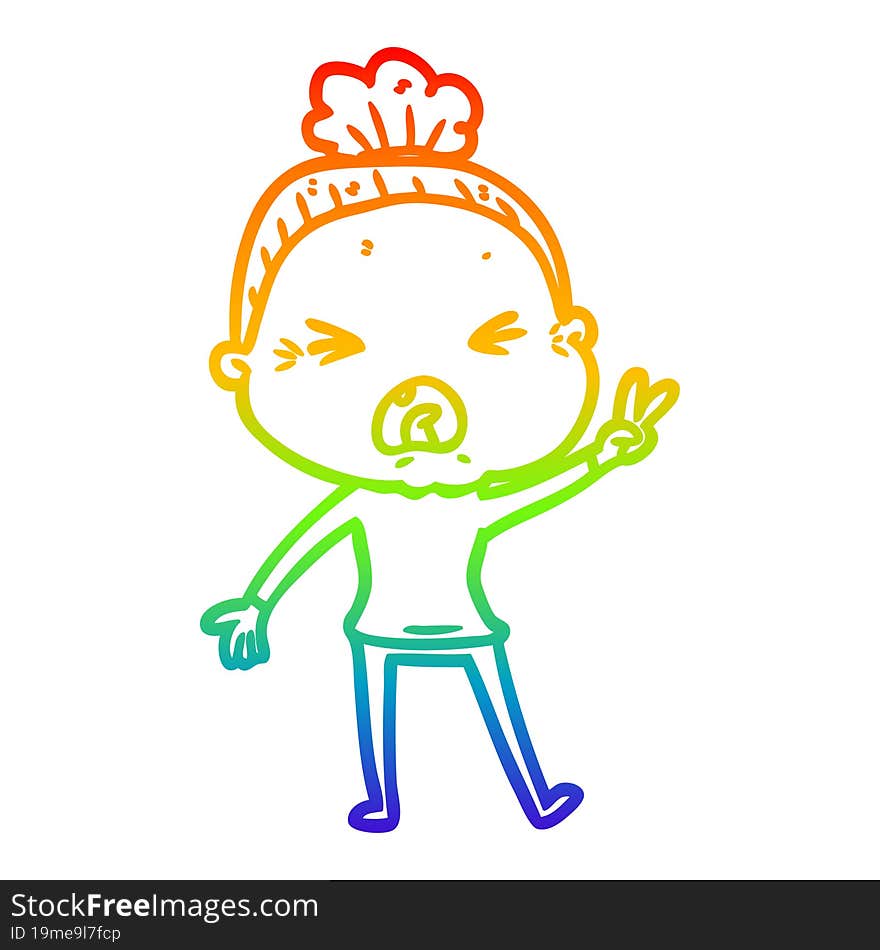 rainbow gradient line drawing cartoon angry old woman