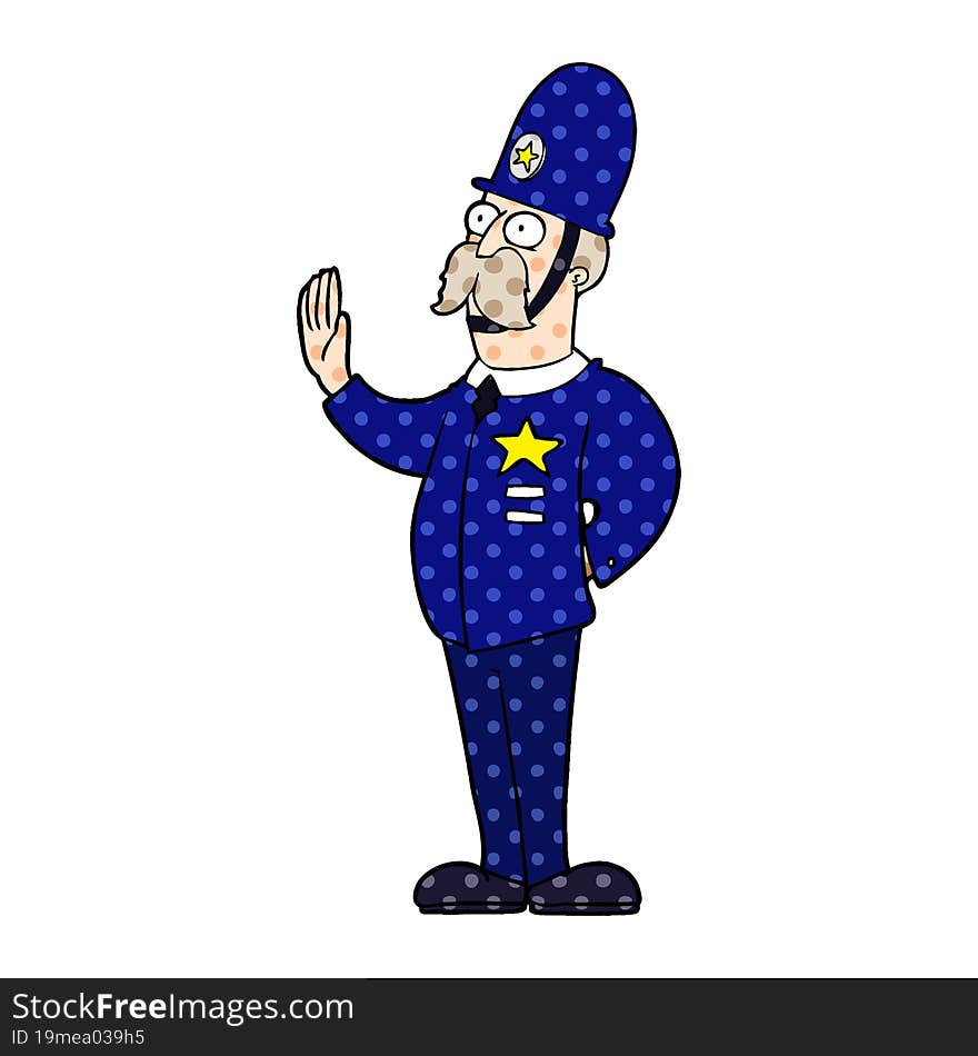 cartoon policeman making stop gesture. cartoon policeman making stop gesture