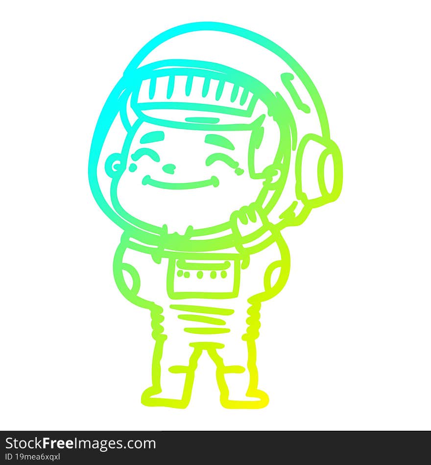 cold gradient line drawing of a happy cartoon astronaut