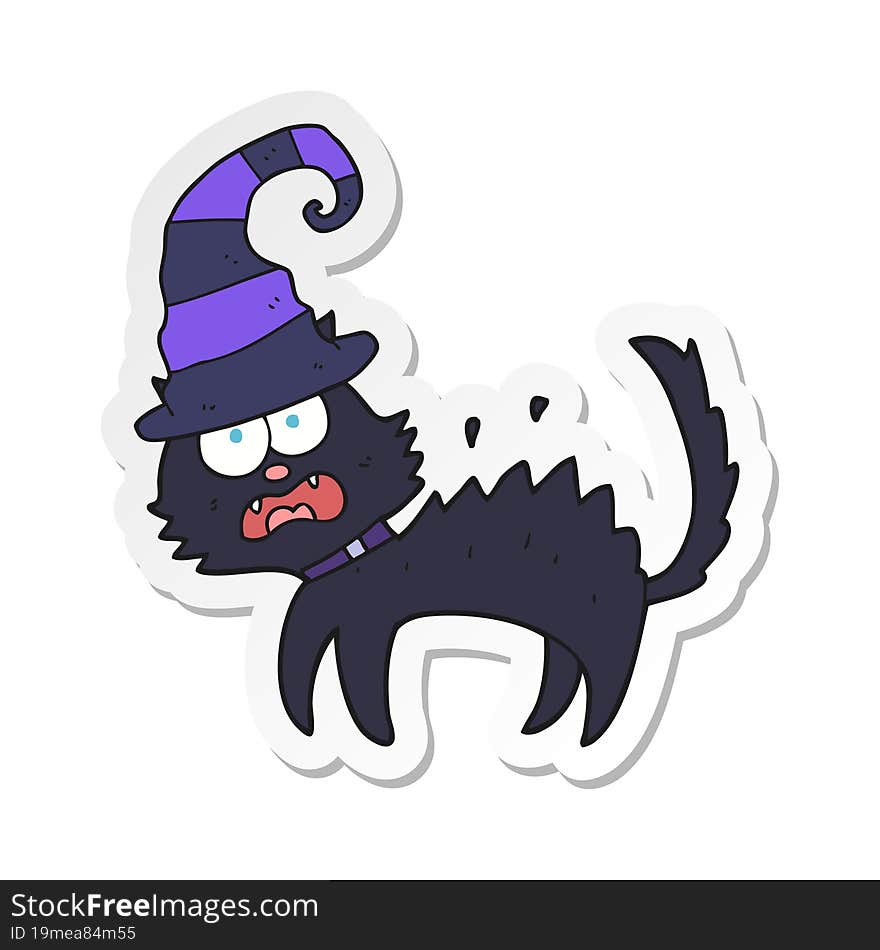 sticker of a cartoon scared black cat