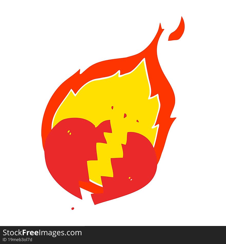 Flat Color Style Cartoon Flaming Heart