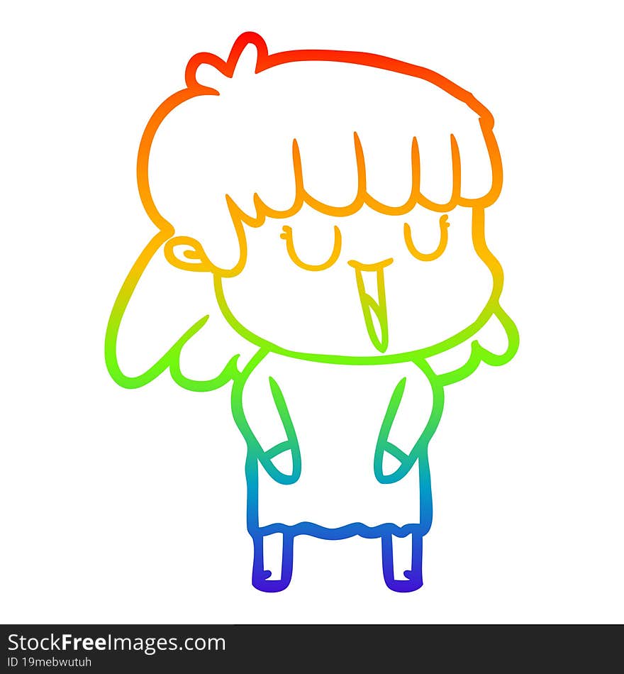 Rainbow Gradient Line Drawing Cartoon Woman Laughing