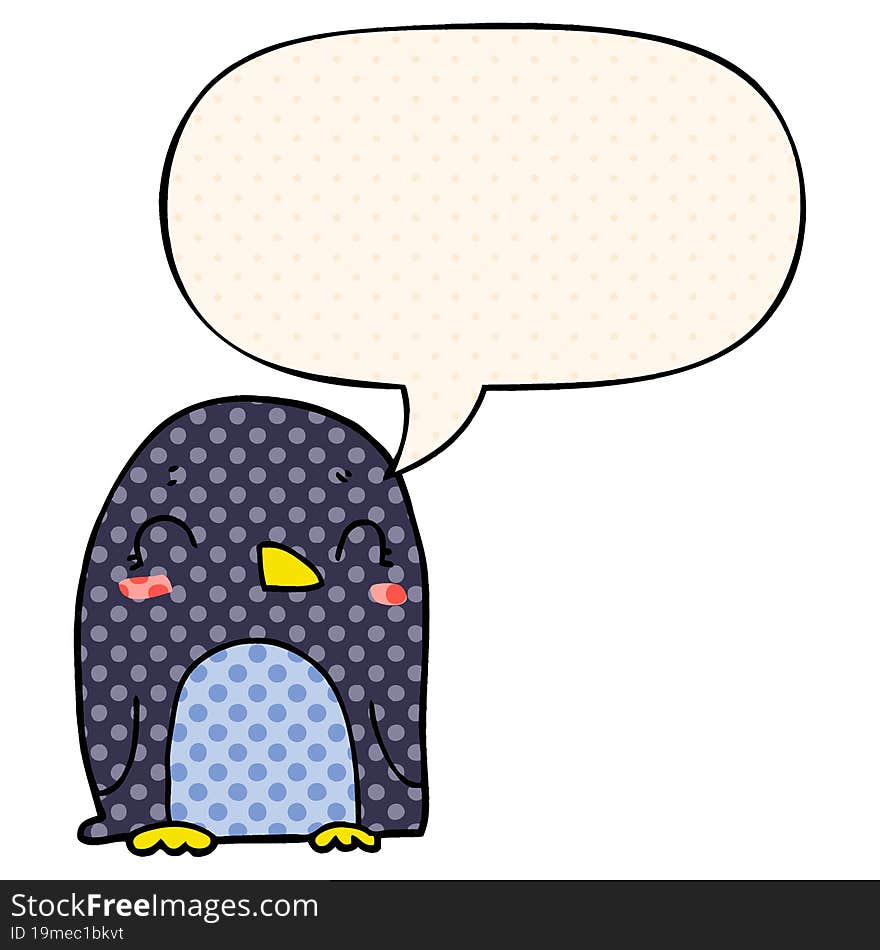 Cartoon Penguin And Speech Bubble In Comic Book Style