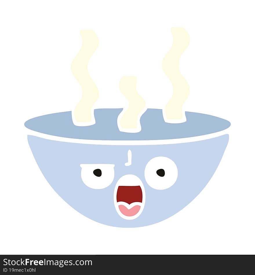 flat color retro cartoon bowl of hot soup