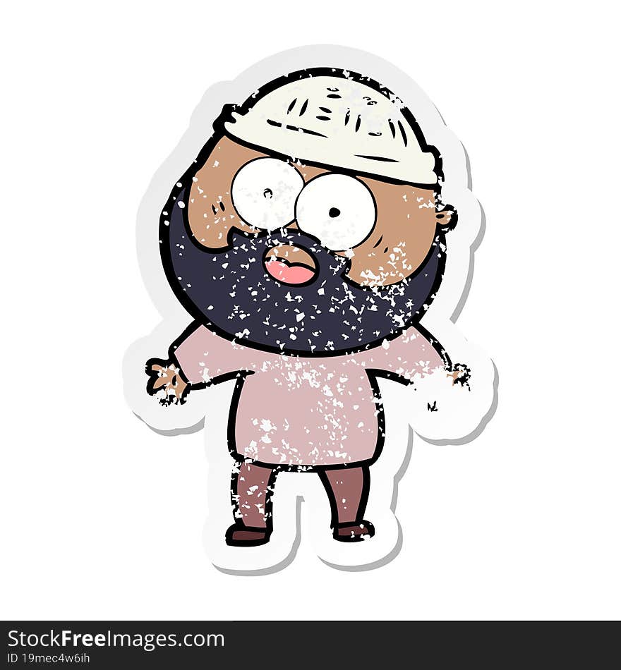 distressed sticker of a cartoon bearded man