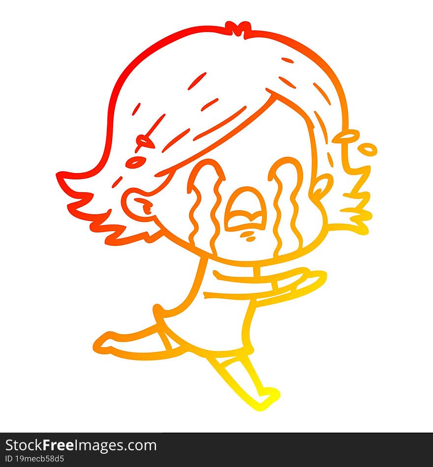 warm gradient line drawing of a cartoon woman crying