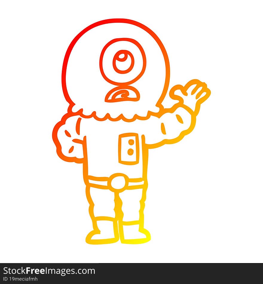 warm gradient line drawing of a cartoon cyclops alien spaceman