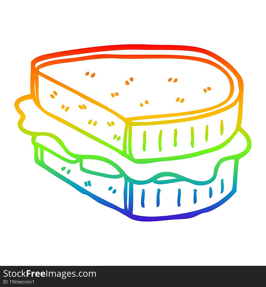 rainbow gradient line drawing of a cartoon loaded sandwich