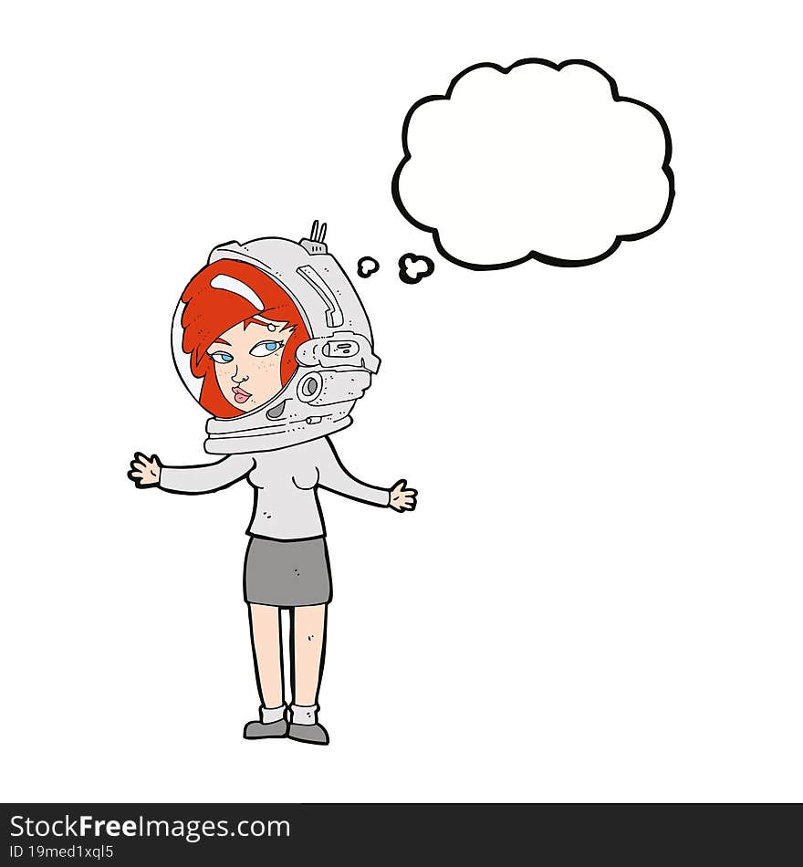 Cartoon Woman Wearing Astronaut Helmet With Thought Bubble