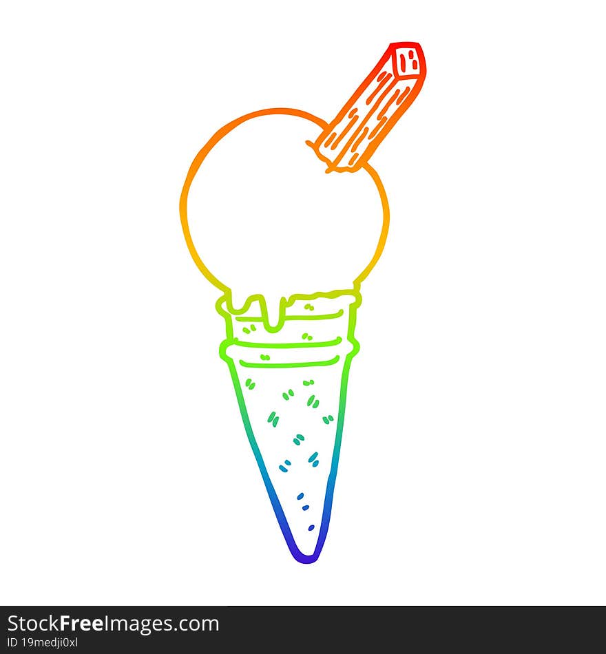 rainbow gradient line drawing cartoon ice cream