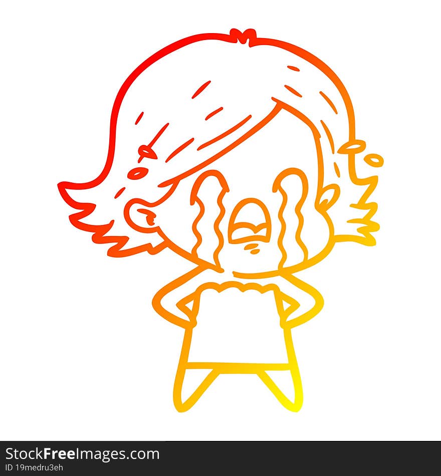 warm gradient line drawing of a cartoon woman crying