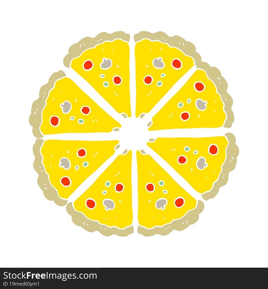 flat color illustration of a cartoon pizza