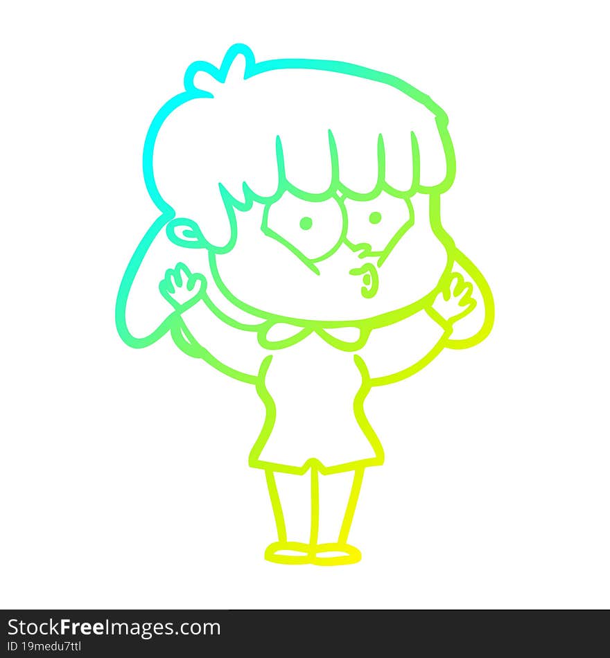 cold gradient line drawing cartoon whistling girl