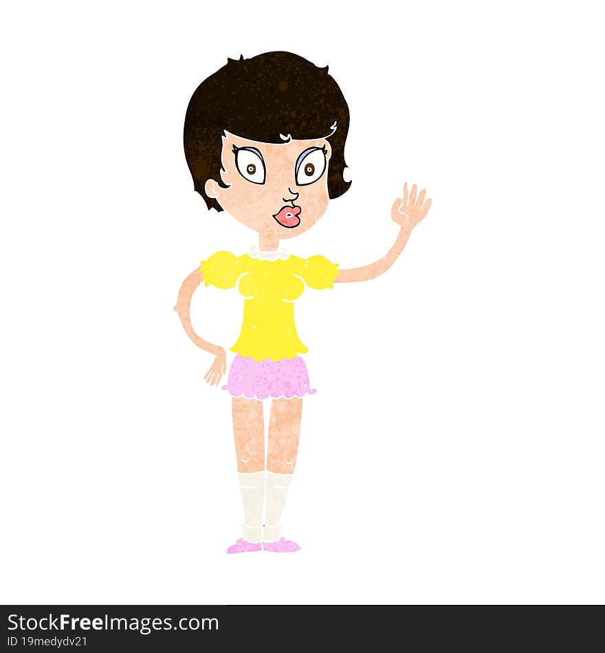 Cartoon Pretty Girl Waving