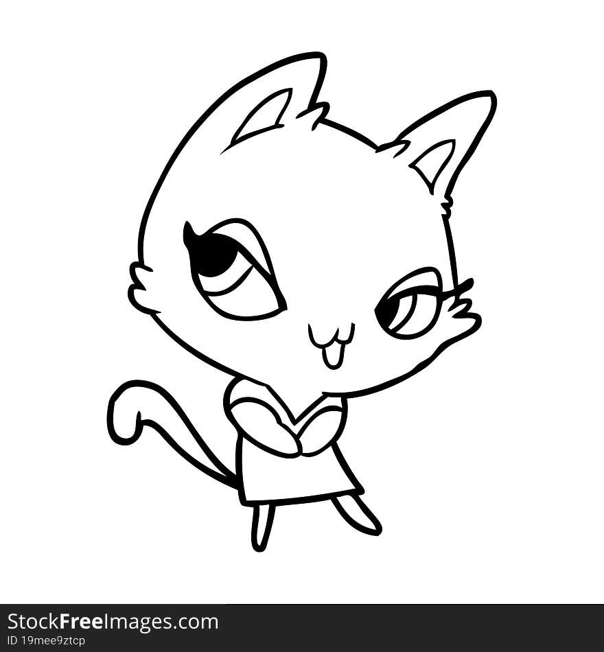 cute line drawing of a female cat. cute line drawing of a female cat