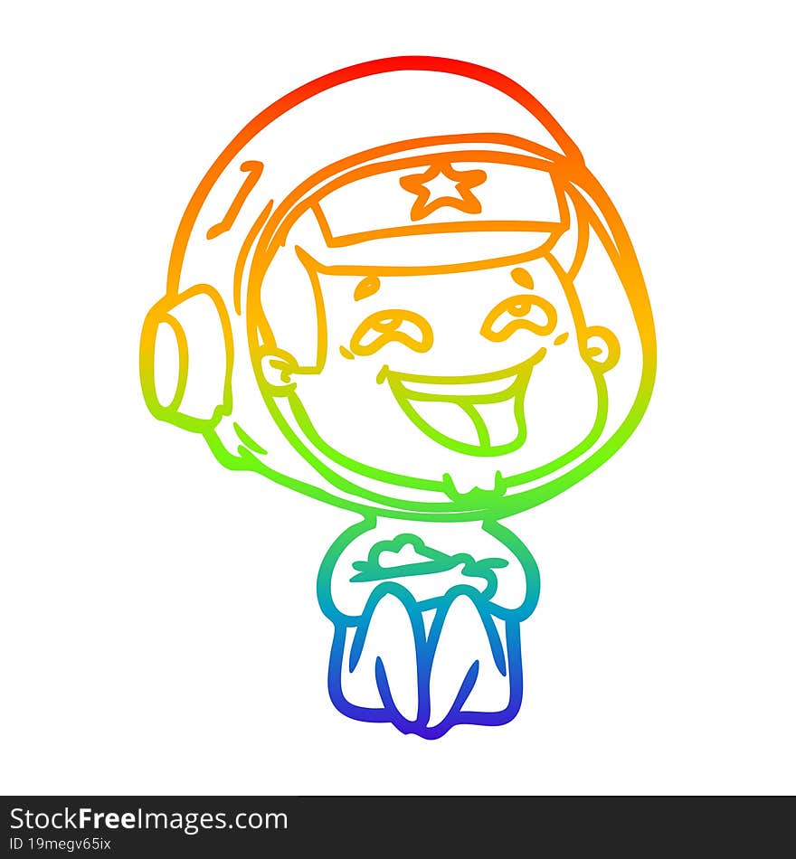 rainbow gradient line drawing cartoon laughing astronaut