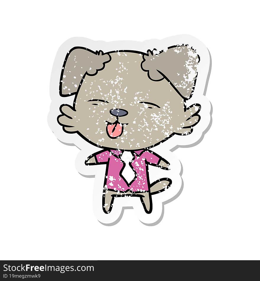 Distressed Sticker Of A Cartoon Dog In Shirt And Tie