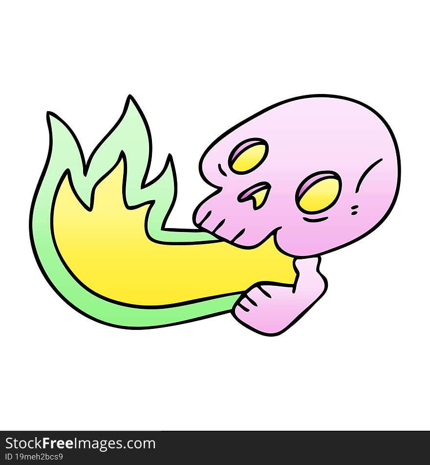 Fire Breathing Quirky Gradient Shaded Cartoon Skull