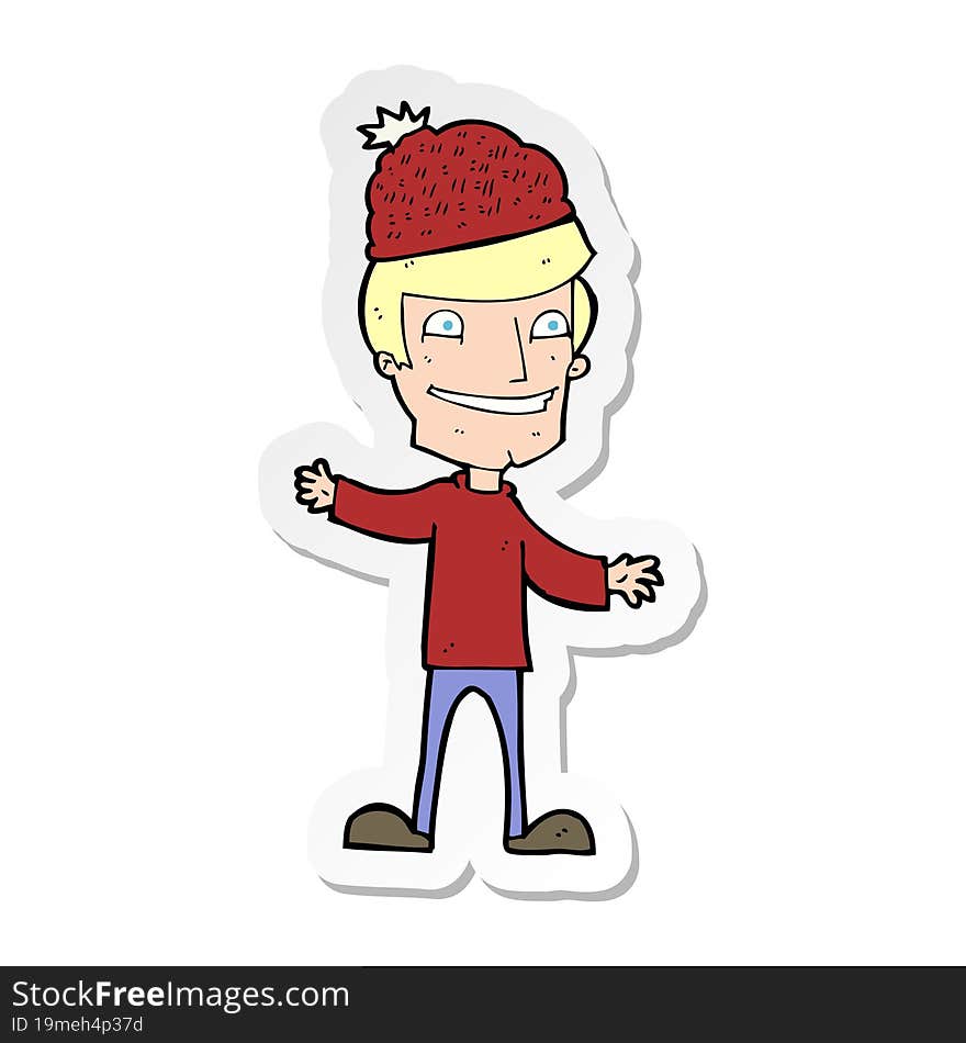 sticker of a cartoon man wearing winter hat