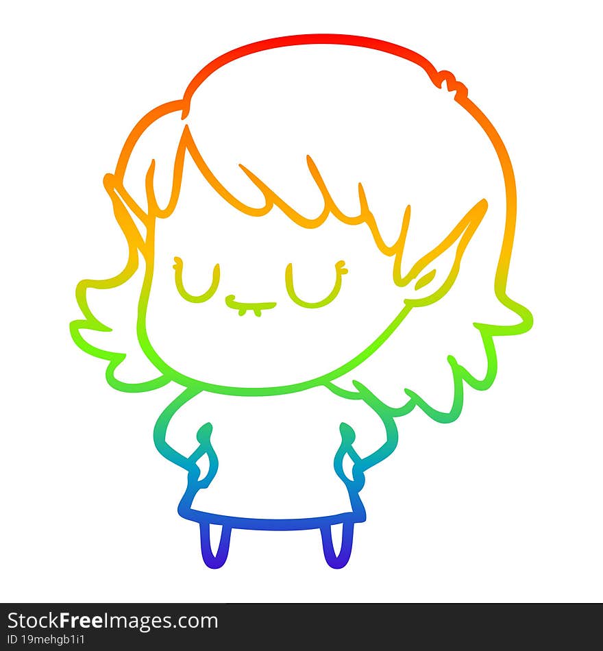 rainbow gradient line drawing happy cartoon elf girl