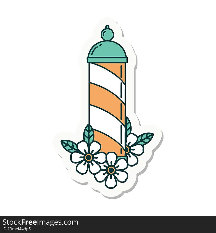 sticker of tattoo in traditional style of a barbers pole. sticker of tattoo in traditional style of a barbers pole