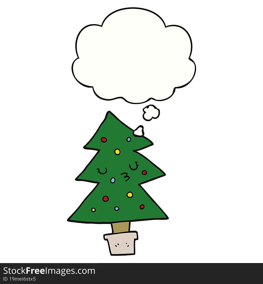 cartoon christmas tree with thought bubble. cartoon christmas tree with thought bubble