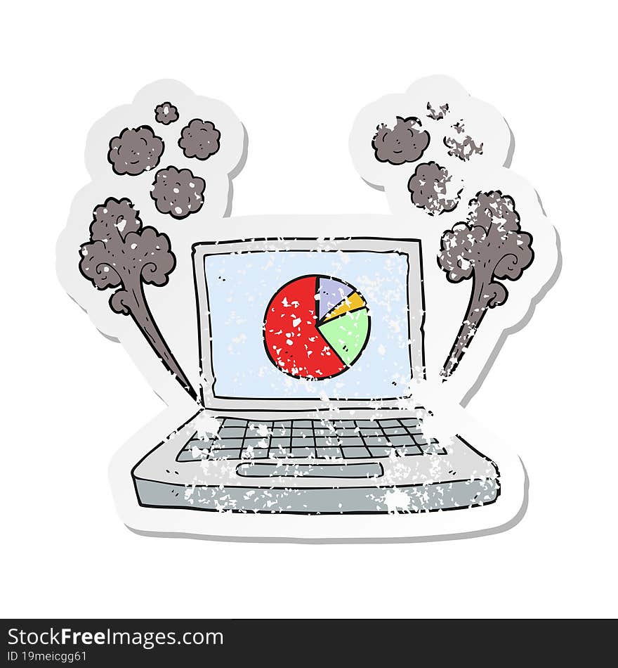 Retro Distressed Sticker Of A Cartoon Laptop Computer With Pie Chart