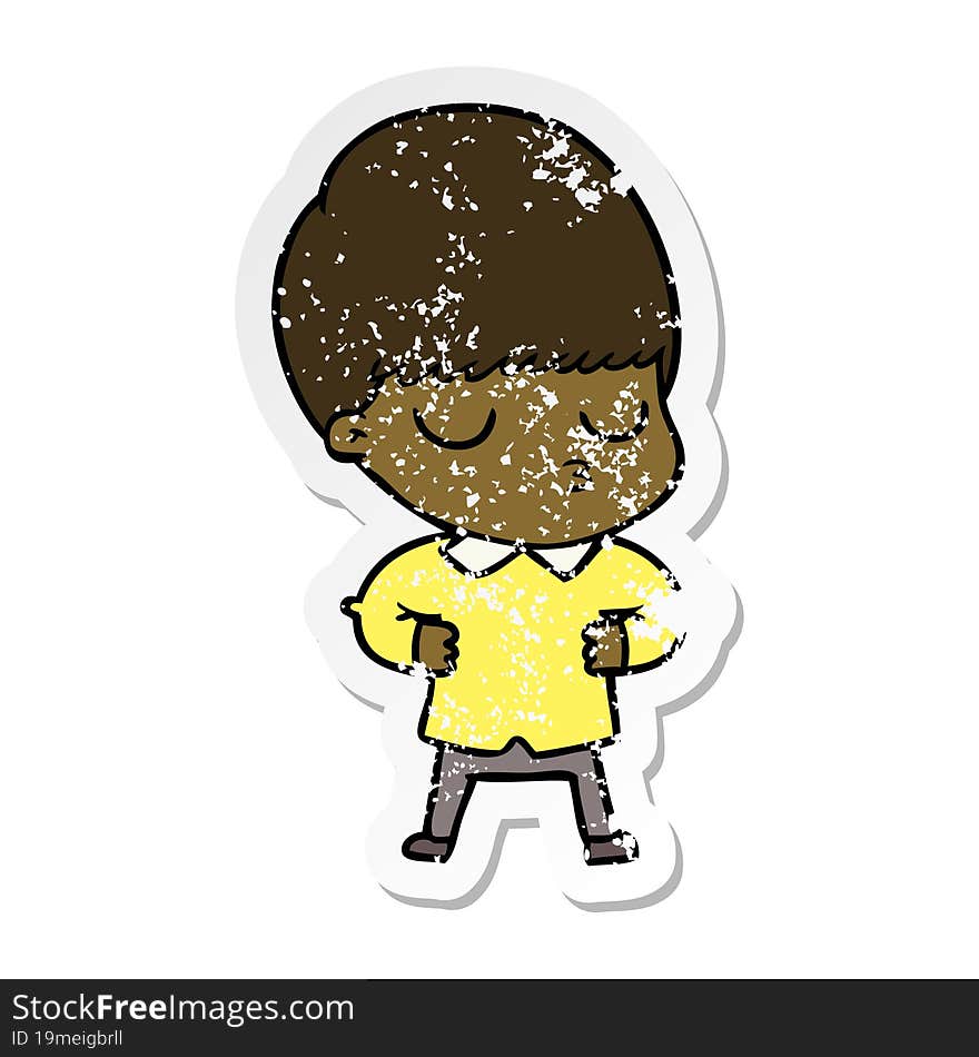 distressed sticker of a cartoon calm boy