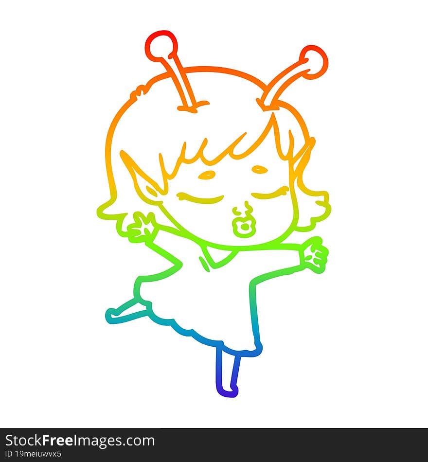 rainbow gradient line drawing cute alien girl cartoon