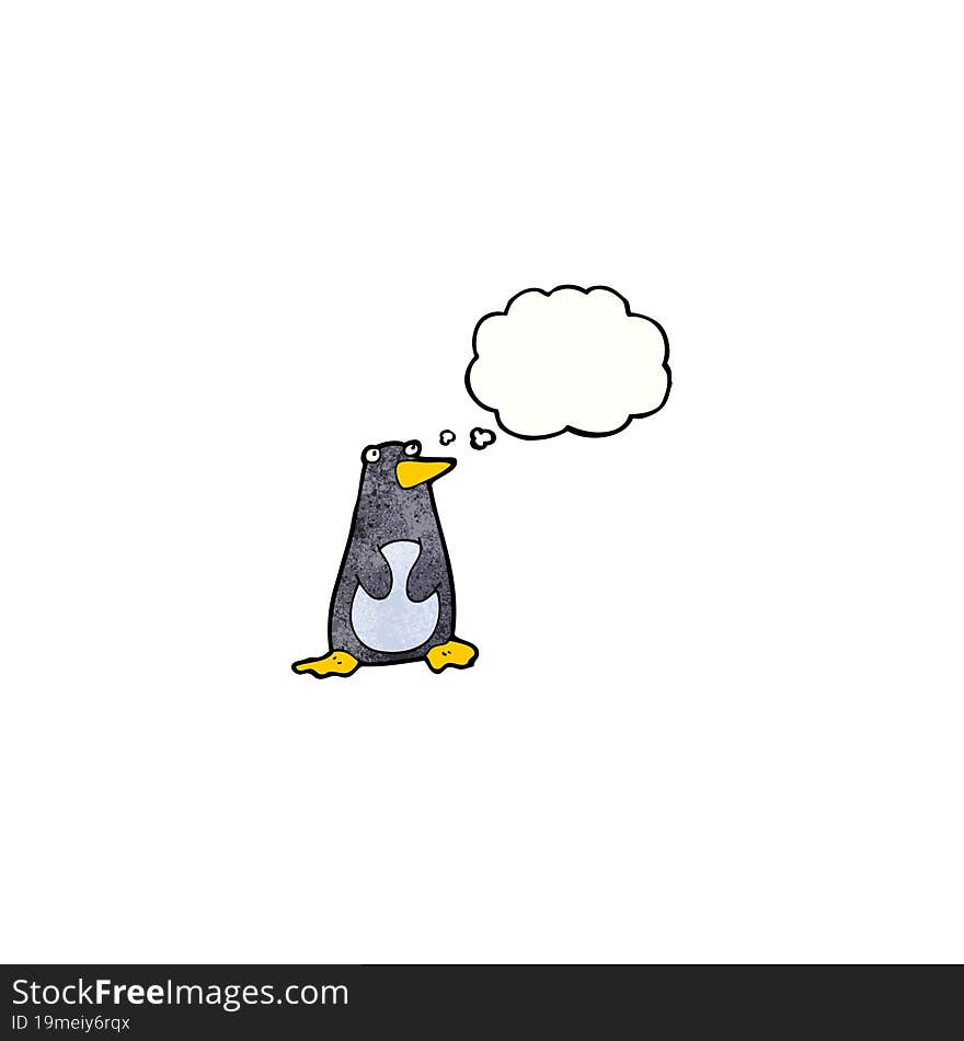 funny penguin cartoon with thought bubble