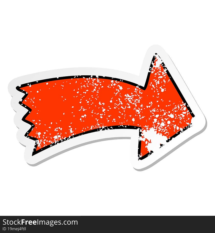 distressed sticker of a quirky hand drawn cartoon arrow