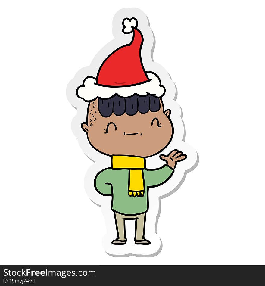 sticker cartoon of a friendly boy wearing santa hat