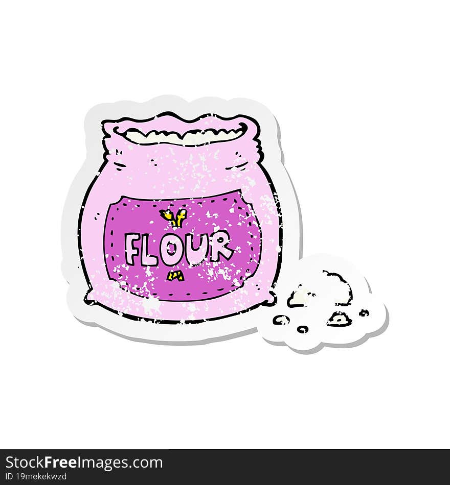 Retro Distressed Sticker Of A Cartoon Pink Bag Of Flour