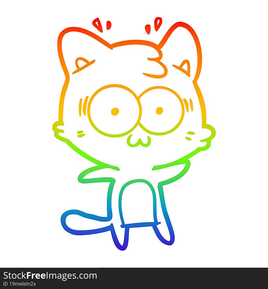 rainbow gradient line drawing cartoon surprised cat