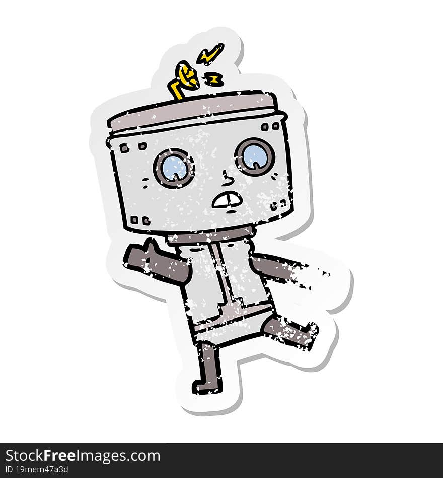 distressed sticker of a cartoon robot