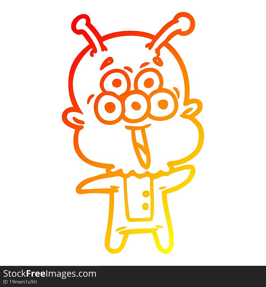 warm gradient line drawing happy cartoon alien