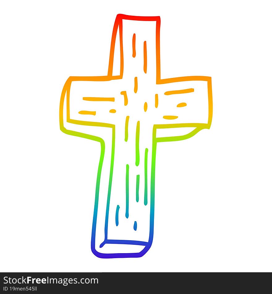 rainbow gradient line drawing cartoon wooden cross