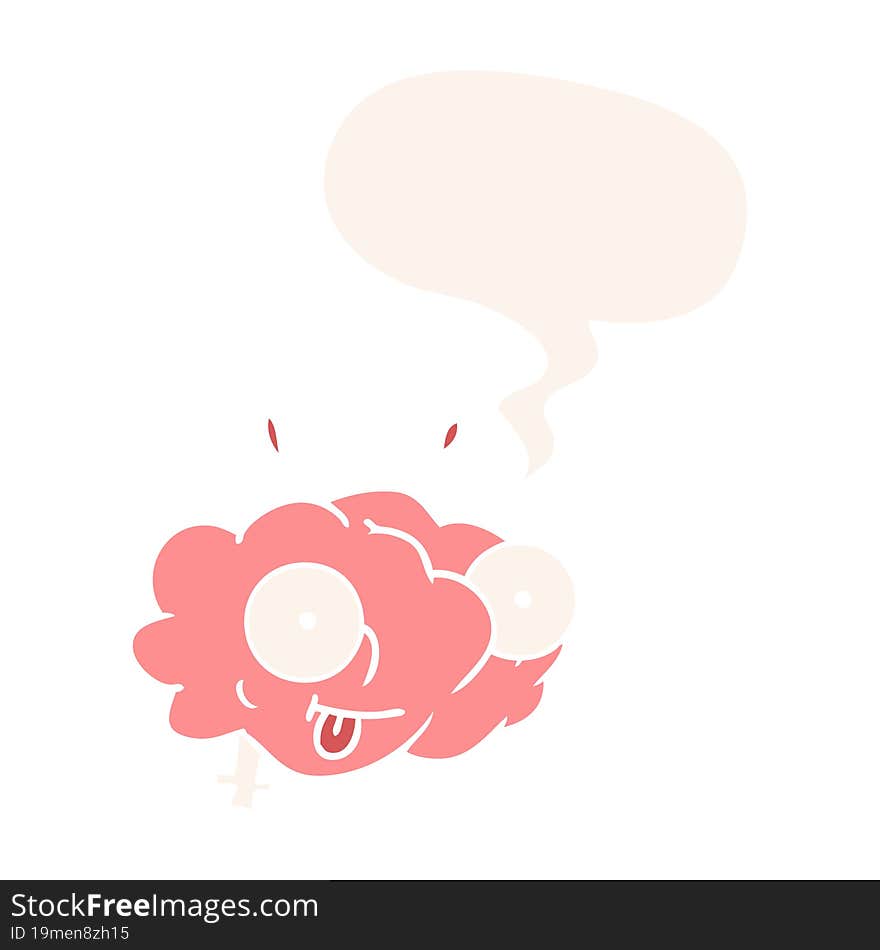 funny cartoon brain with speech bubble in retro style