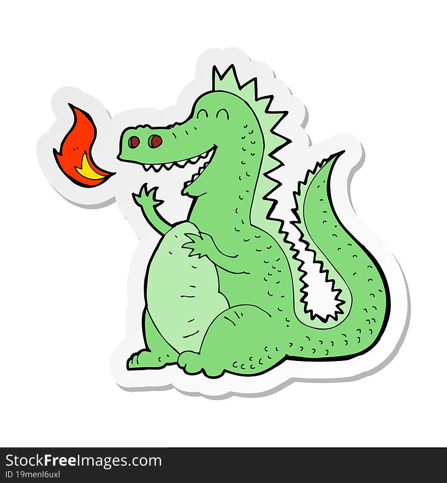 sticker of a cartoon fire breathing dragon