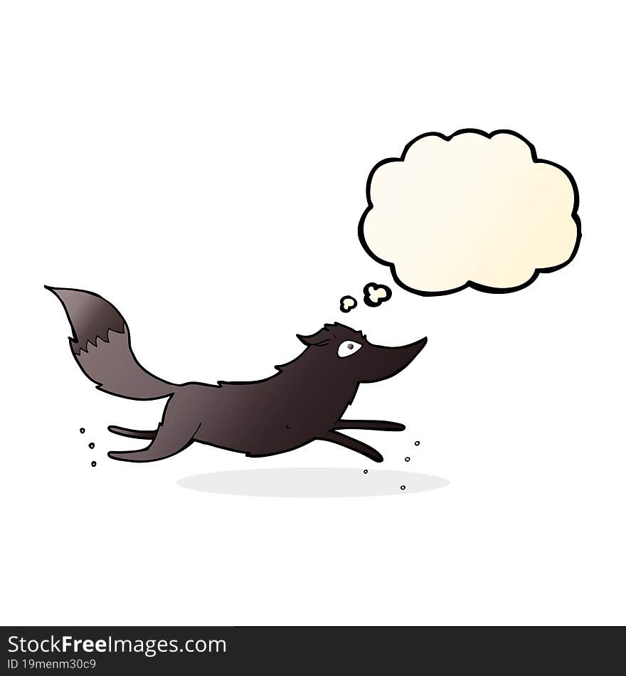 cartoon wolf running with thought bubble