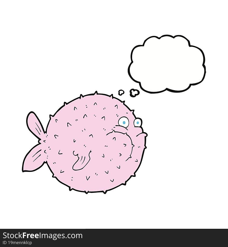 cartoon puffer fish with thought bubble