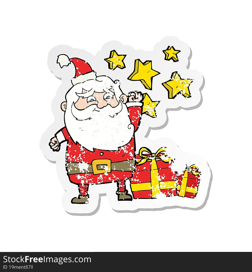 retro distressed sticker of a cartoon santa claus