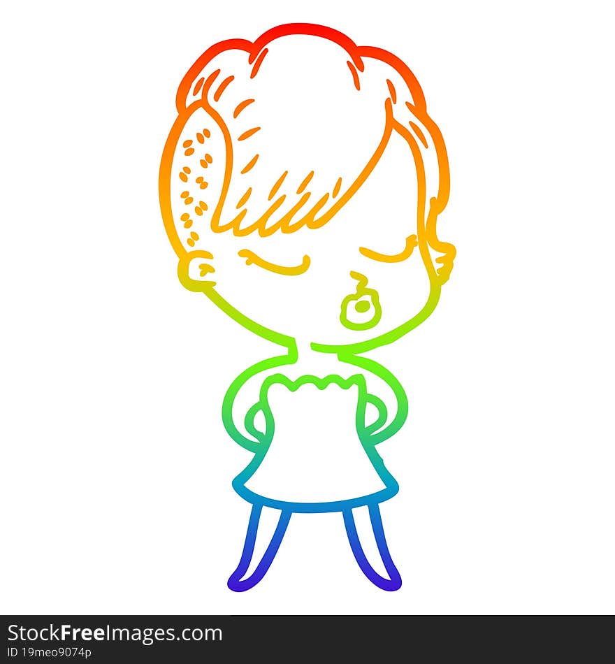 rainbow gradient line drawing cartoon pretty hipster girl