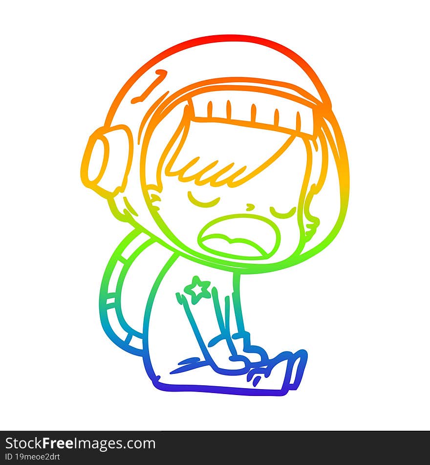 rainbow gradient line drawing cartoon talking astronaut