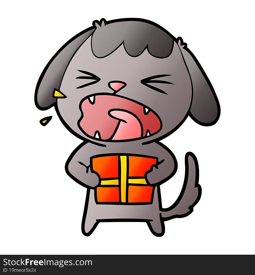 cute cartoon dog with christmas present. cute cartoon dog with christmas present