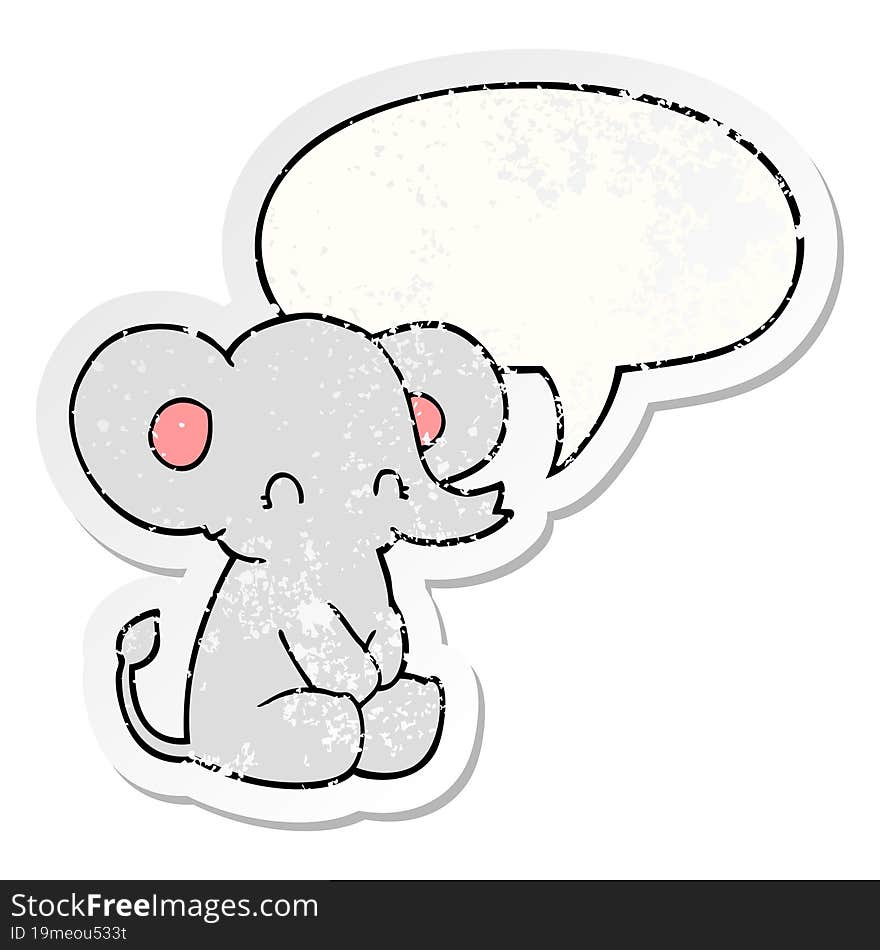 cute cartoon elephant and speech bubble distressed sticker