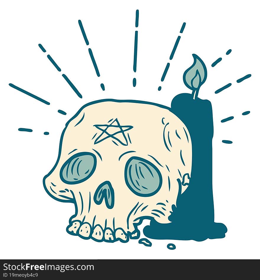 Traditional Tattoo Style Spooky Skull And Candle